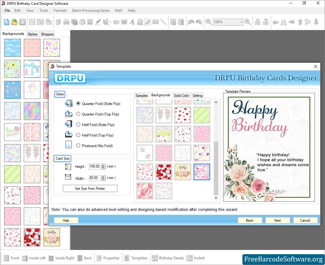 Birthday Cards Designing background settings
