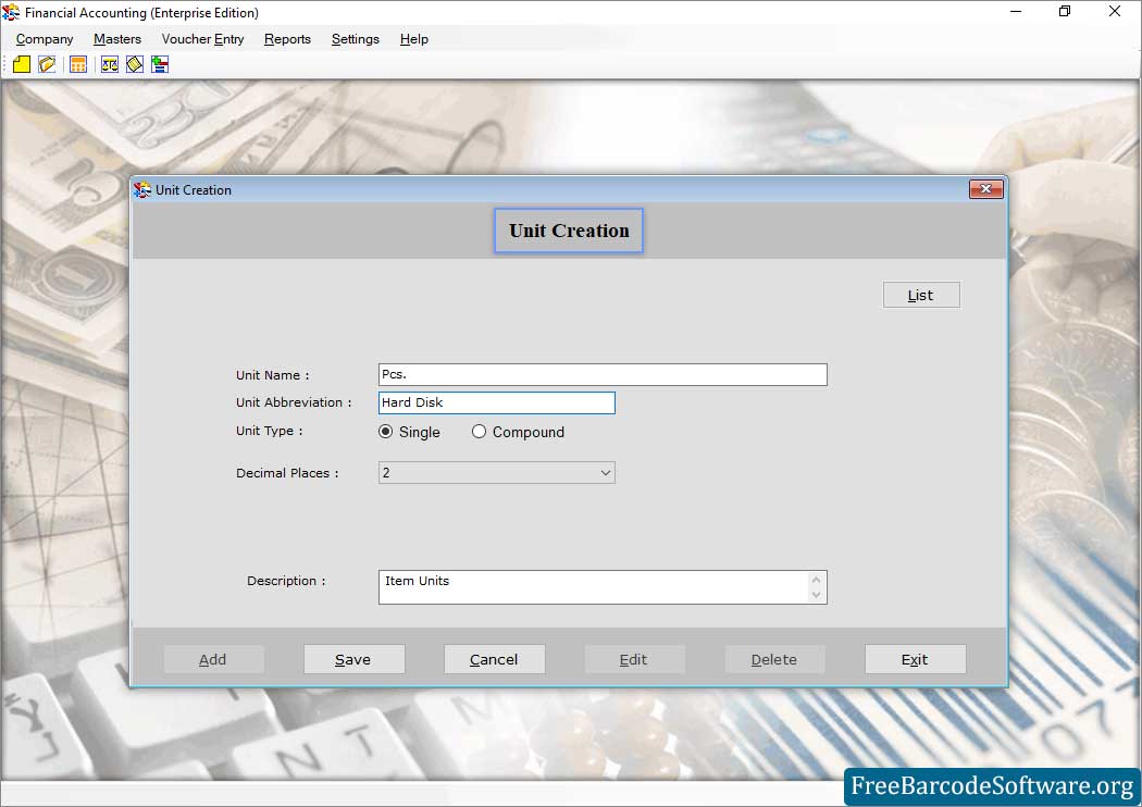 Unit Creation Accounting Software (Enterprise Edition)