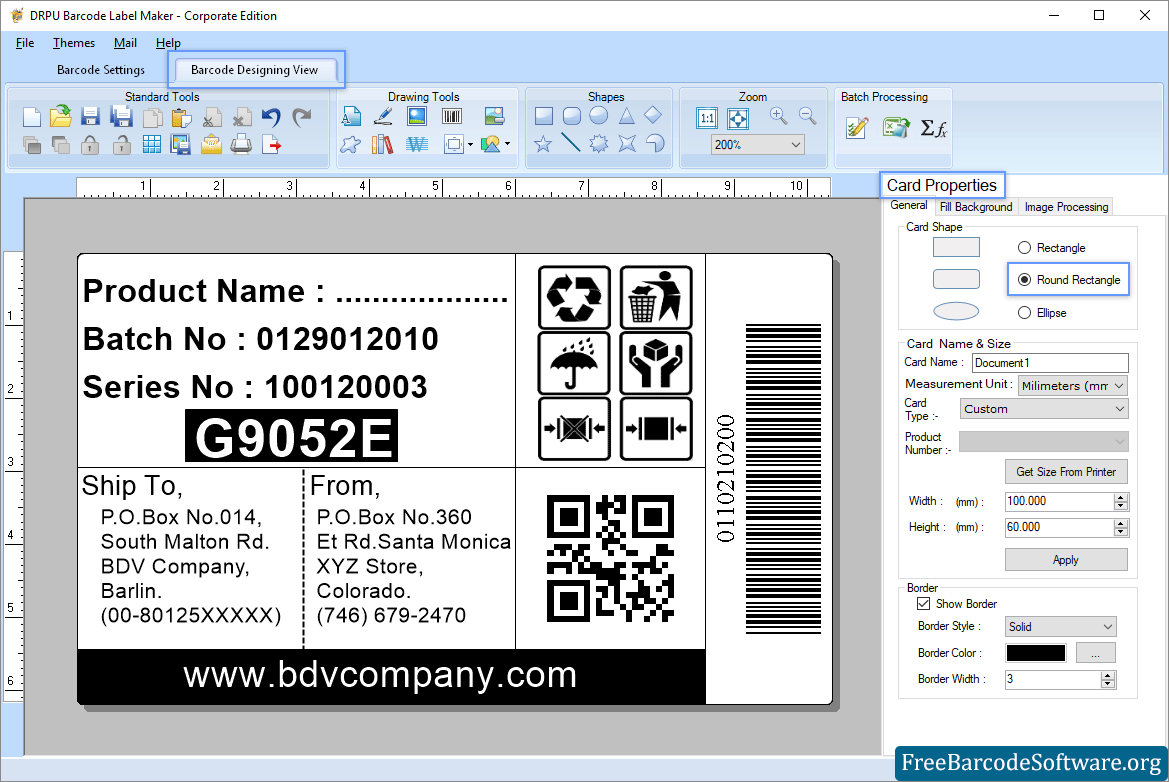 Card Properties Corporate barcode card Properties