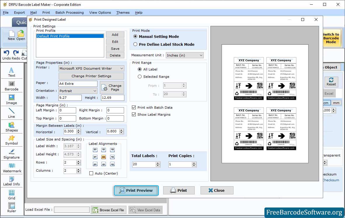 Corporate barcode print preview