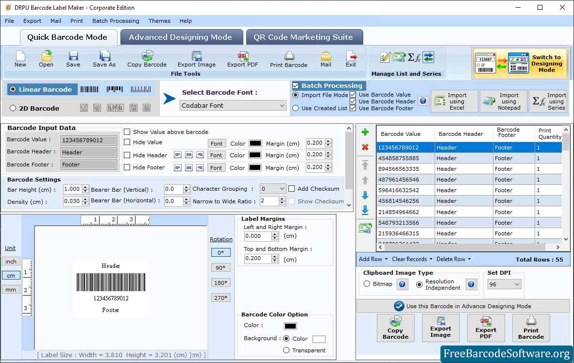 Quick Barcode Mode Corporate barcode software