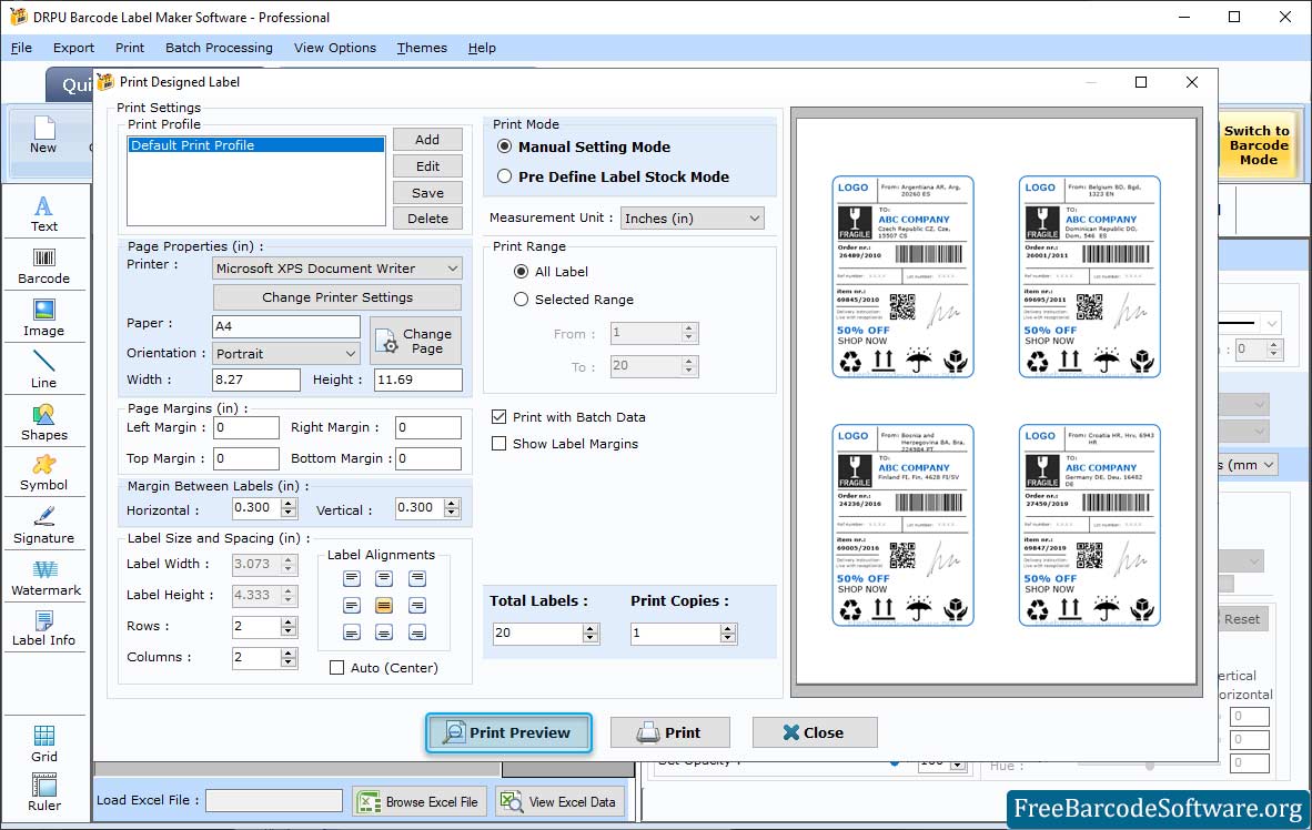 Professional Barcode Print Settings