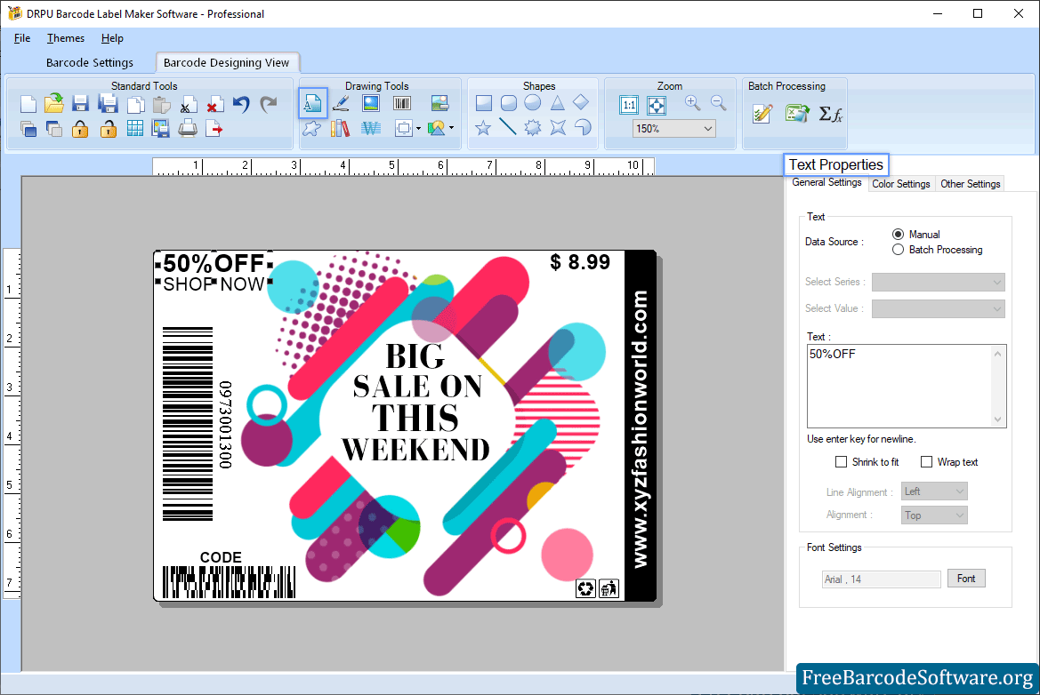 Text Properties Professional Barcode Text Properties