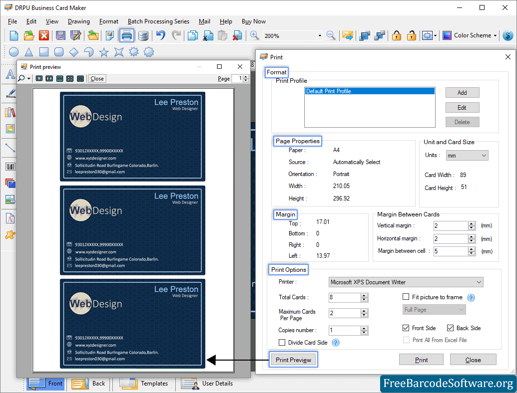 Print Preview Business Card Maker Software