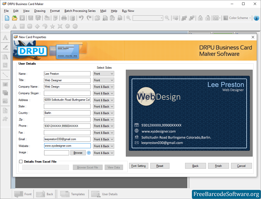 New Card Properties Business Card Maker Software