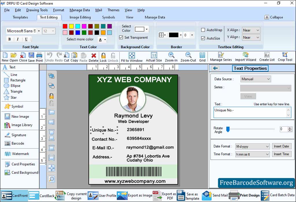 Text Properties ID Card Text Properties