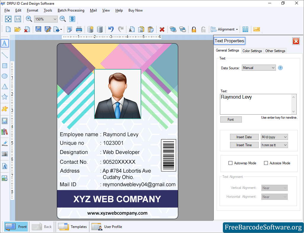 Text Properties ID Card Text Properties