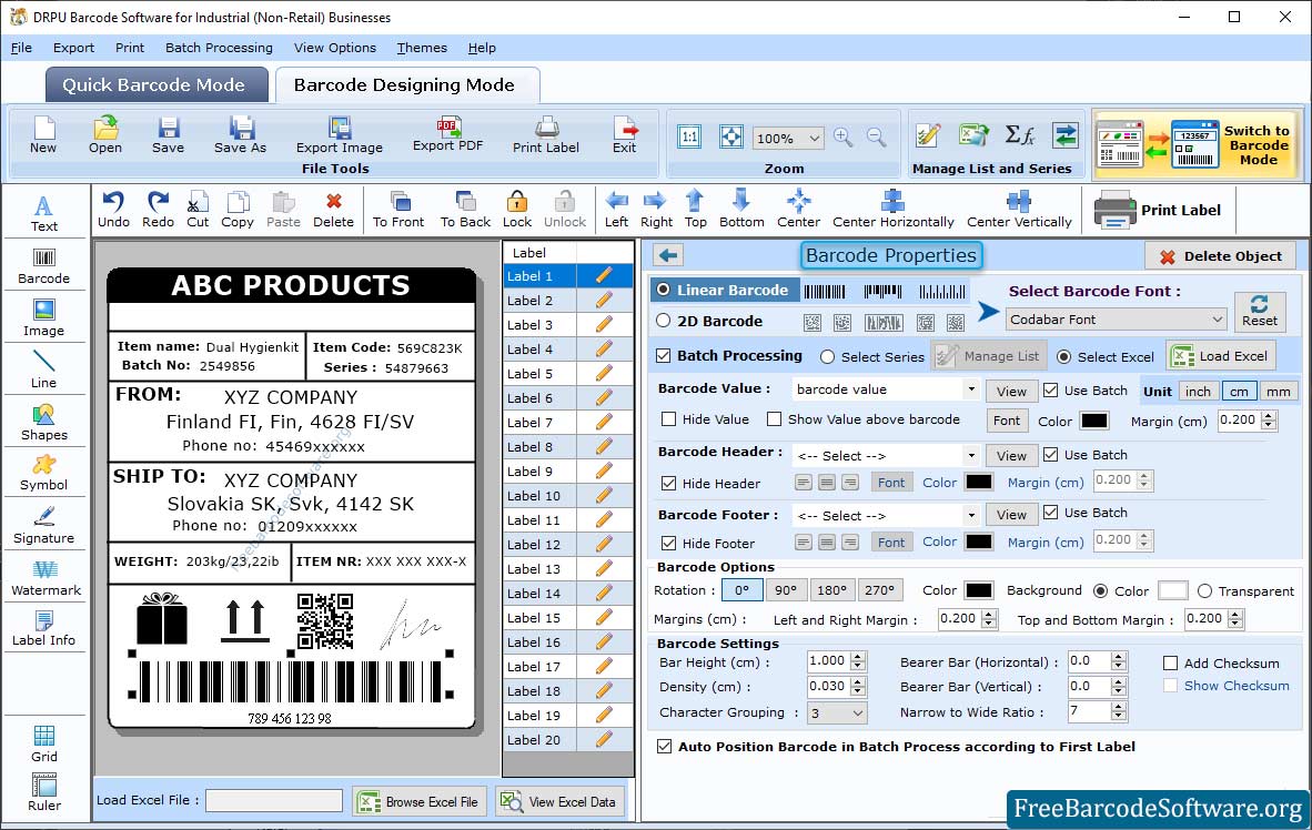 Manufacturing Barcode Properties