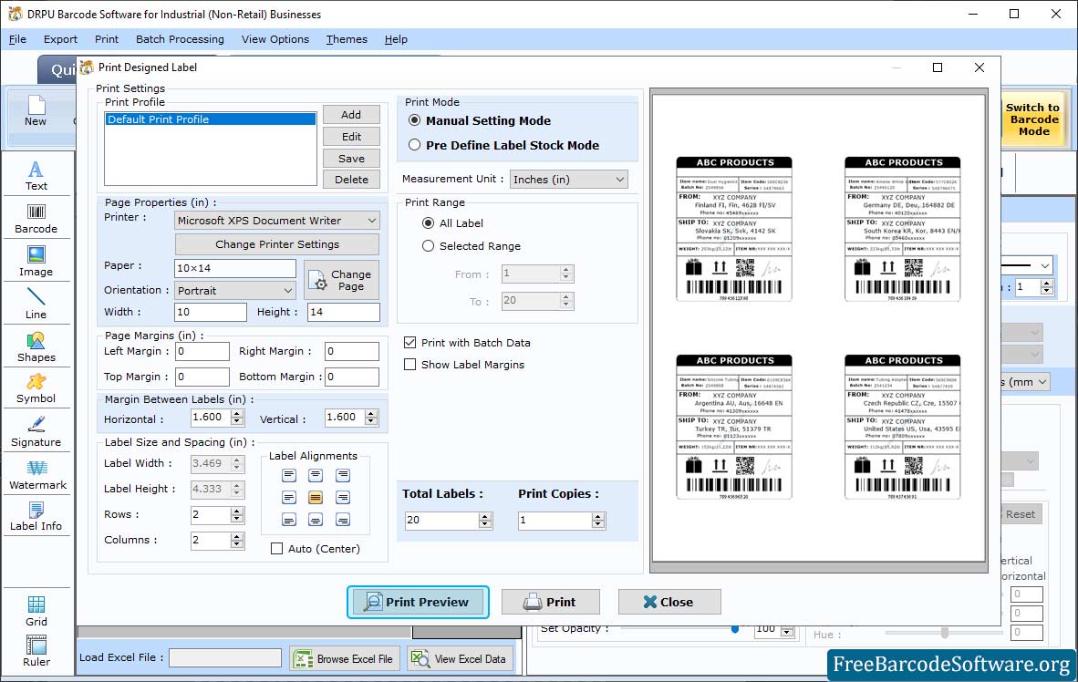 Manufacturing Barcode Print Preview