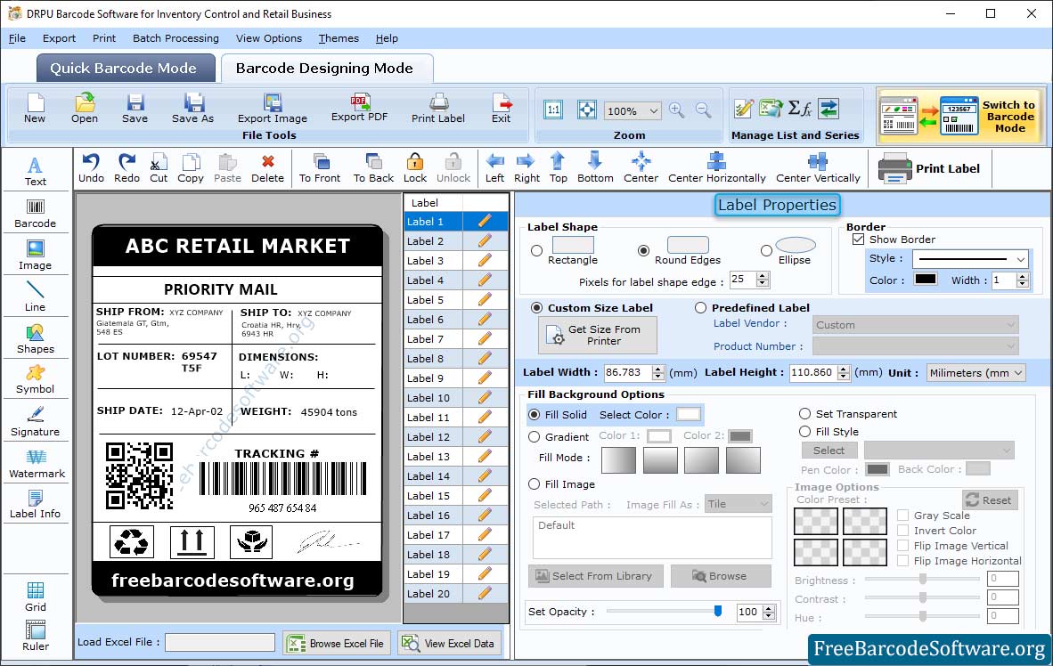 Label Properties Inventory Control Label Properties