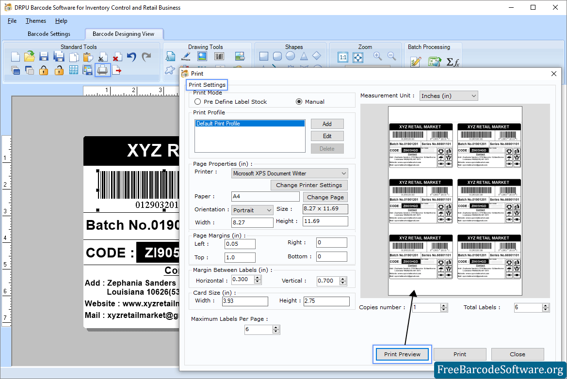 Print Preview Inventory Barcode Print Preview