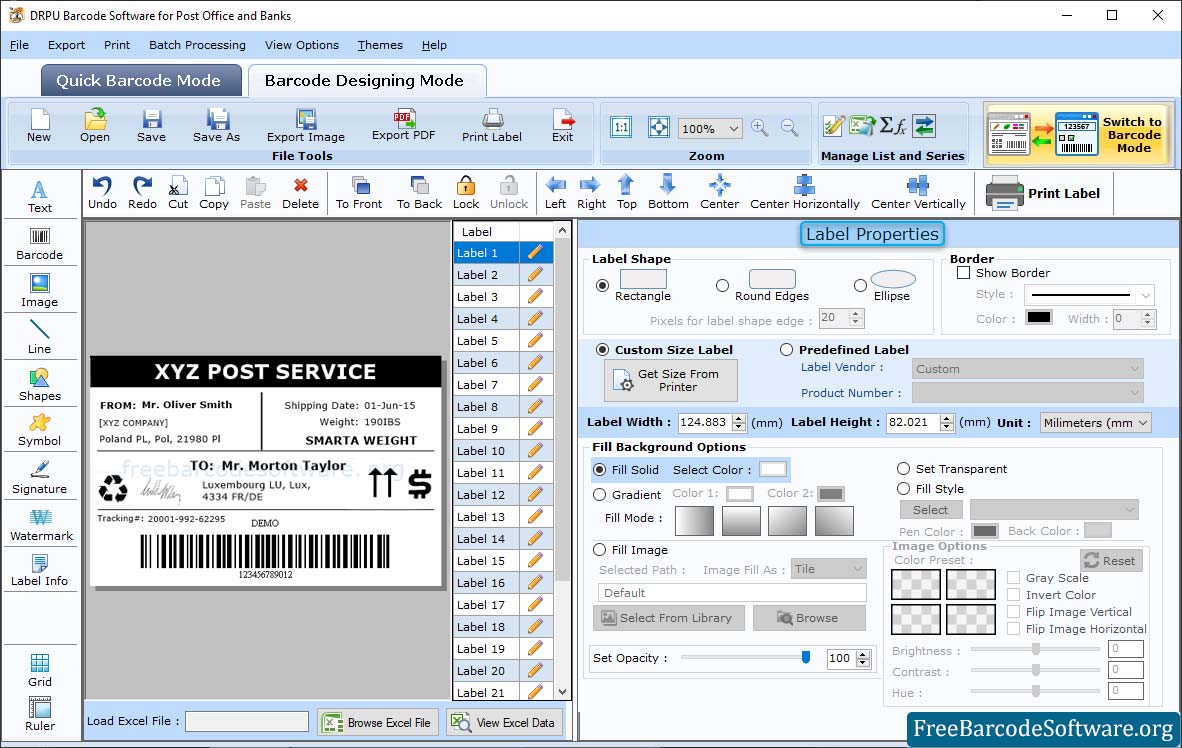 Post Office Label Properties