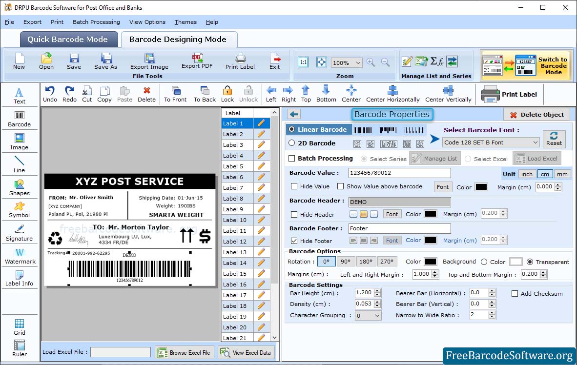 Post Office Barcode Properties