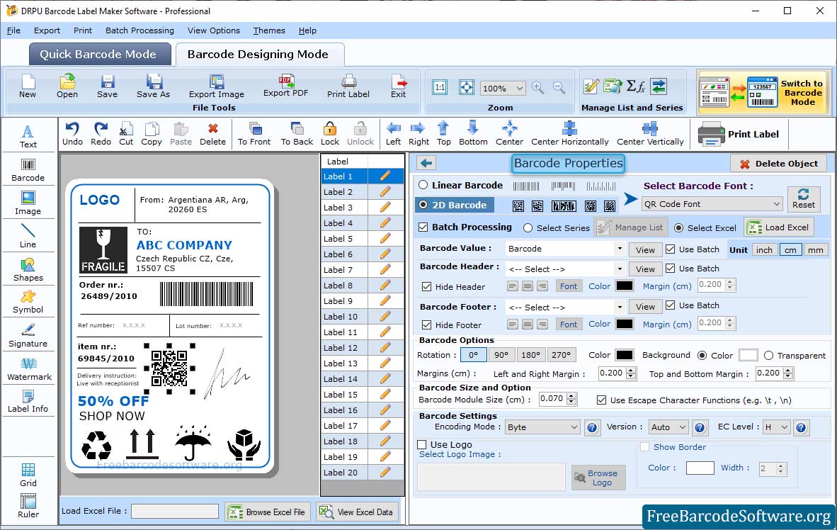 Professional Barcode Properties