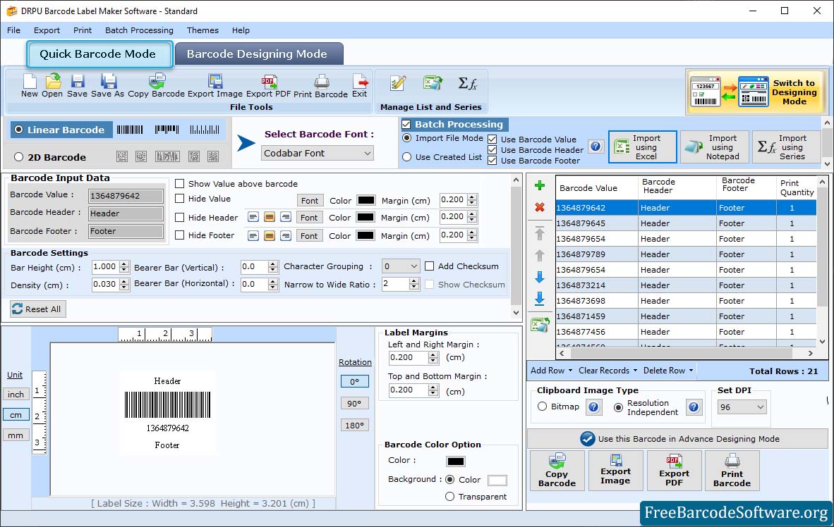 Barcode Settings Standard Barcode