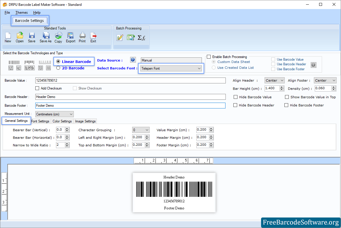 Barcode Settings Standard Barcode