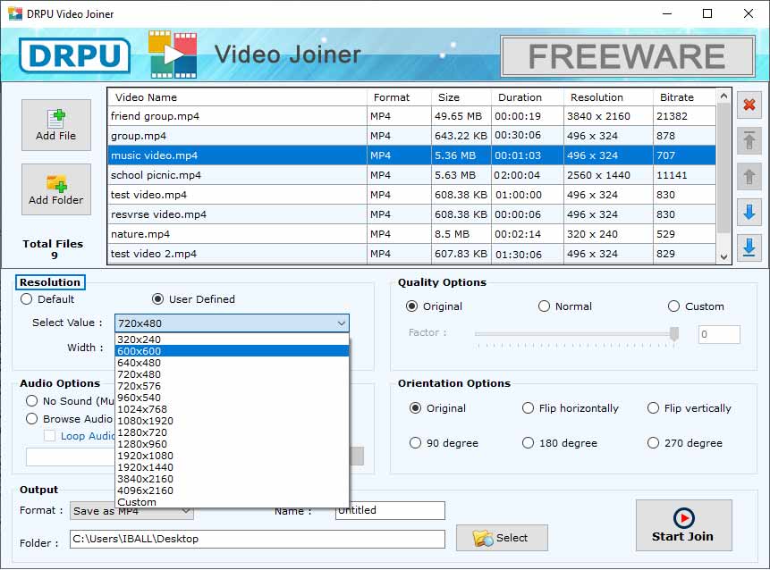 Set video Joiner Resolution Set Video Joiner Resolution