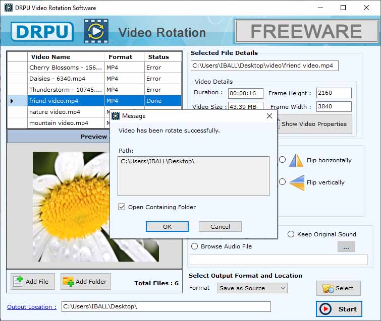 Video Rotation Successfully Video Rotation Successfully