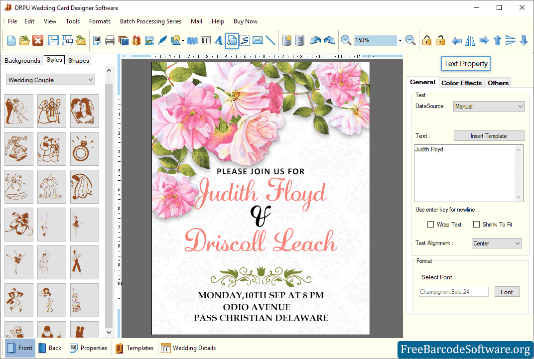 Text Property Wedding Card Maker Software