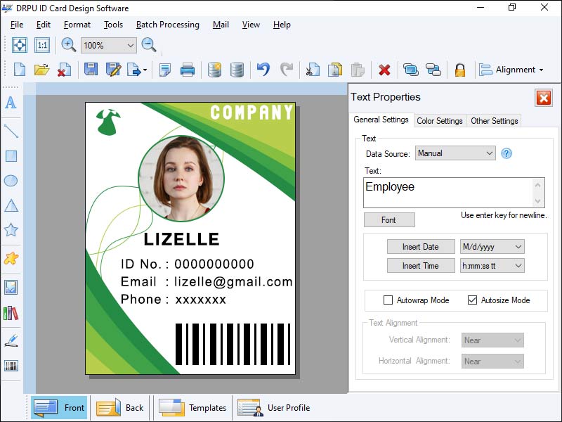 Screenshot of Identity Card Creating Tool