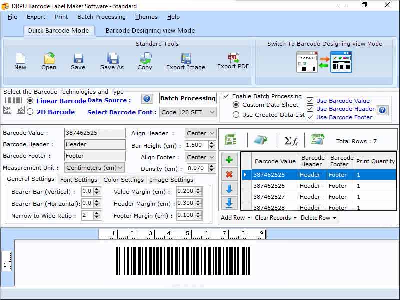 Screenshot of Customized Standard Barcode Generator