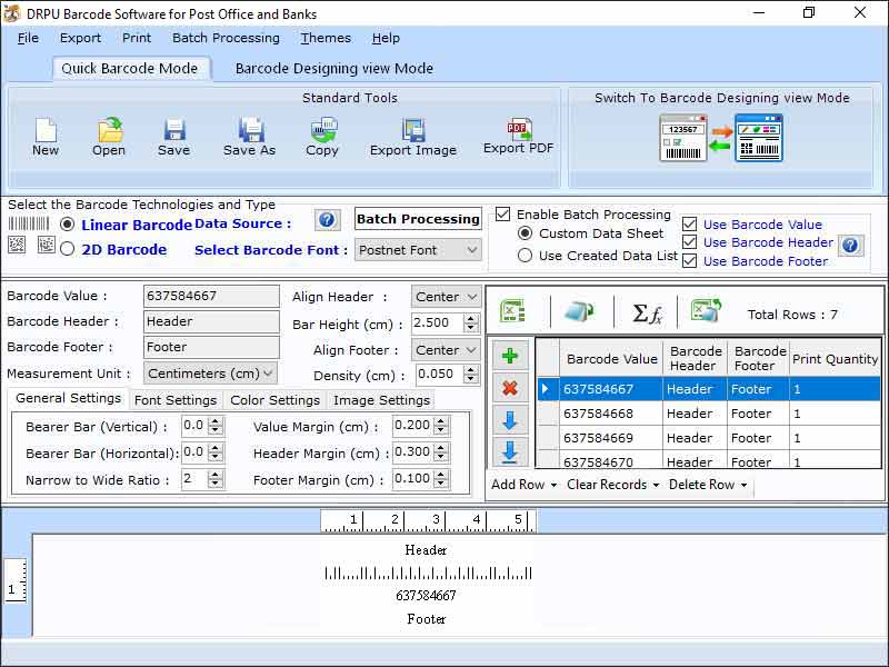 Screenshot of Postal Barcode Label Printing Program