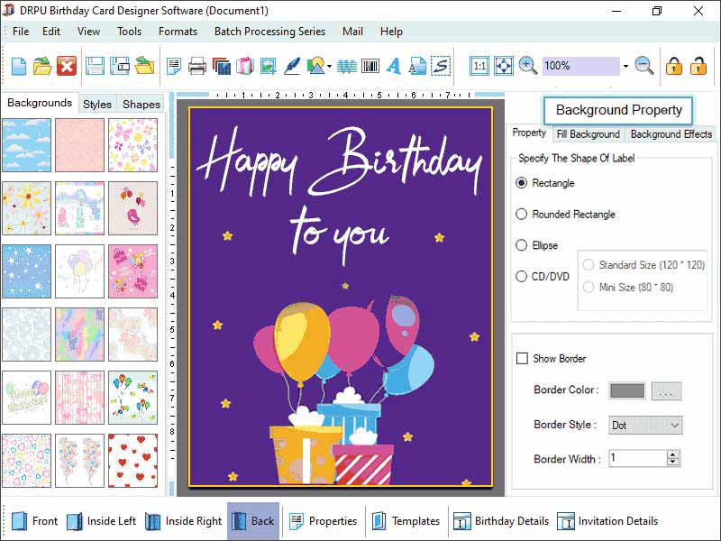 Screenshot of Birthday Invitation Card Printing Tool