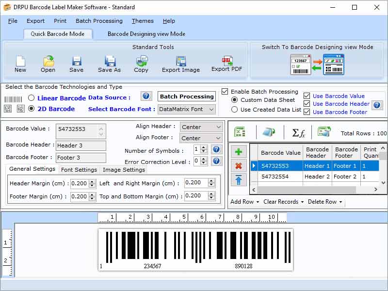 Screenshot of Standard Barcode Label Generator