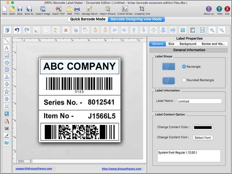 Screenshot of Mac OS X Barcode Generating Software