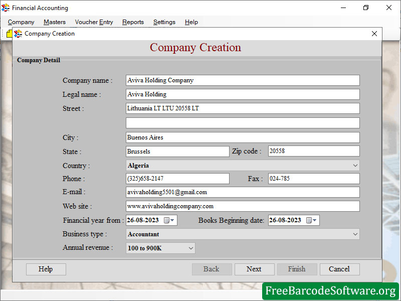 Screenshot of Free Barcode Accounting Software