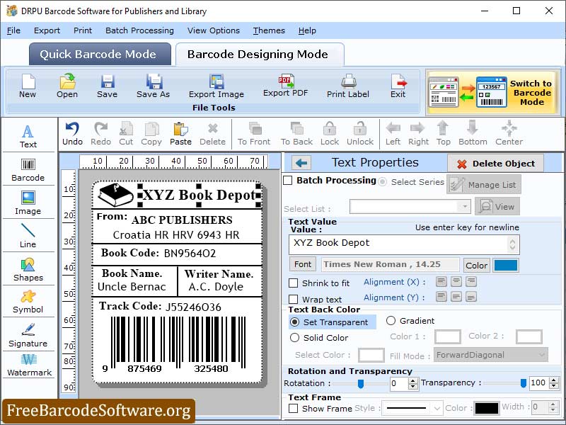 Screenshot of Library Barcode Labels Software