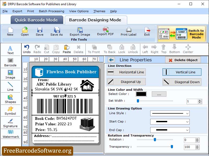 Screenshot of Library Barcode Software