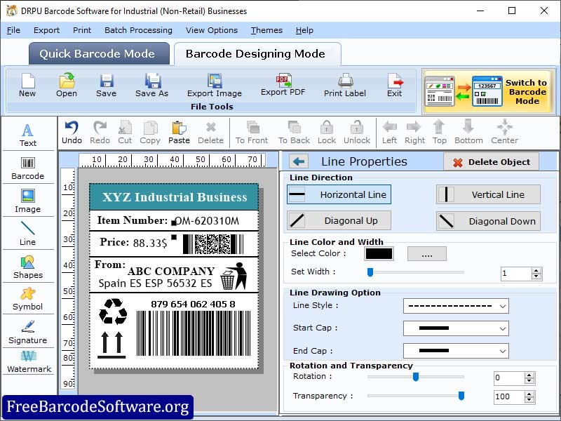 Screenshot of Manufacturing Barcode Generator