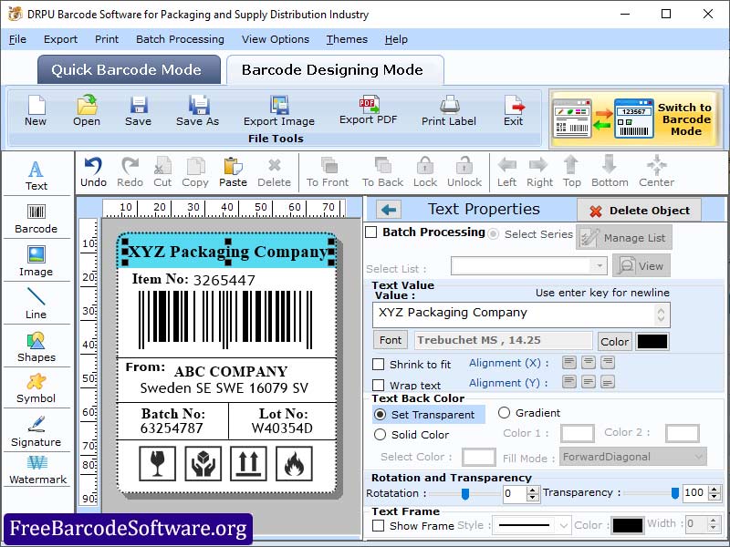 Screenshot of Free Packaging Barcode Software