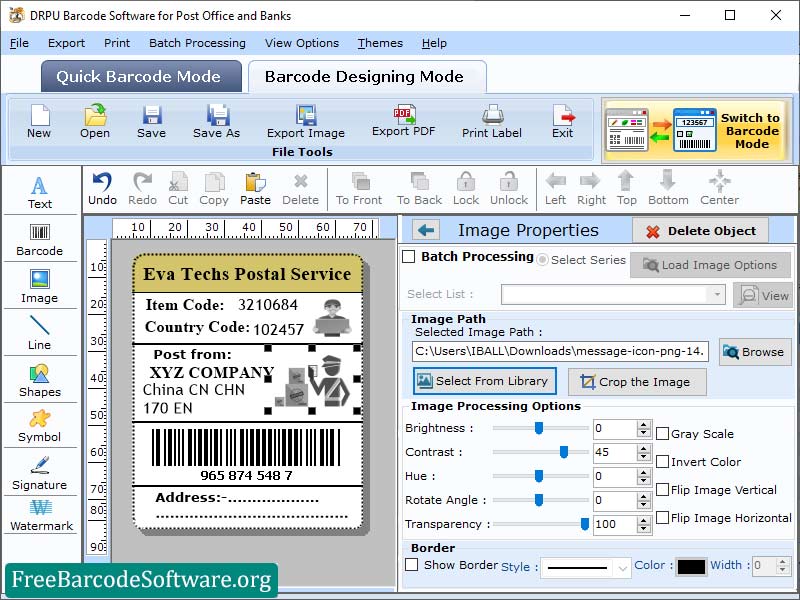 Post Office Barcode Tag Creator Software, Shipment Tracking Barcode Sticker Tool, Postal Mail Barcode Creator Software, Courier Barcode Maker Tool, Tracking Barcode Generator Software, barcode designing tool post office